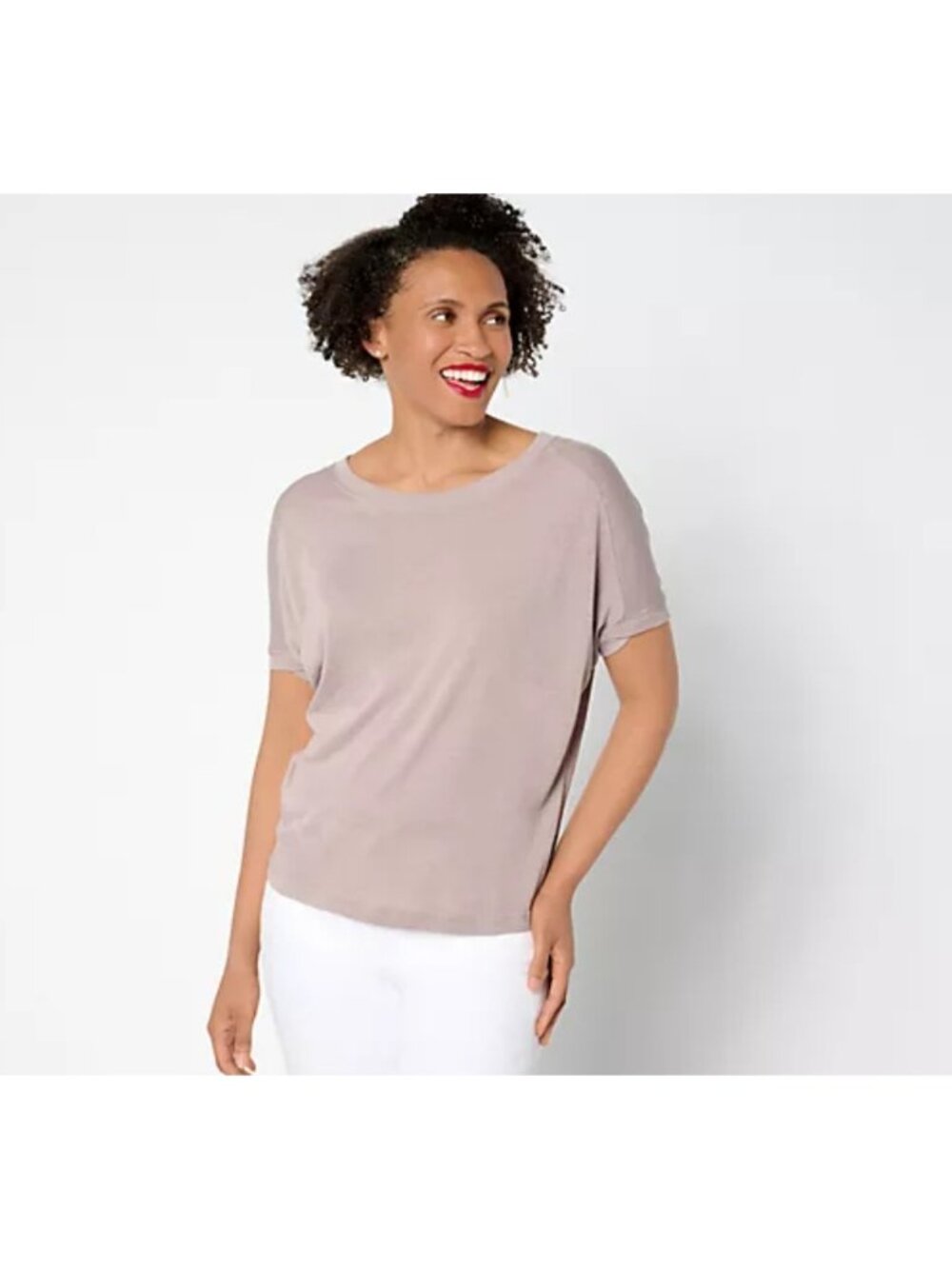 Barefoot Dreams Women Top Sz L Malibu Slub Burnout Drapey Tee Taupe A648346